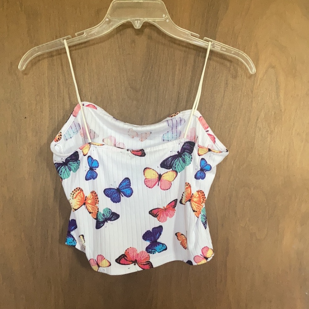 Rue21 top ribbed butterfly print crop top cropped spaghetti straps L jrs - Picture 11 of 14
